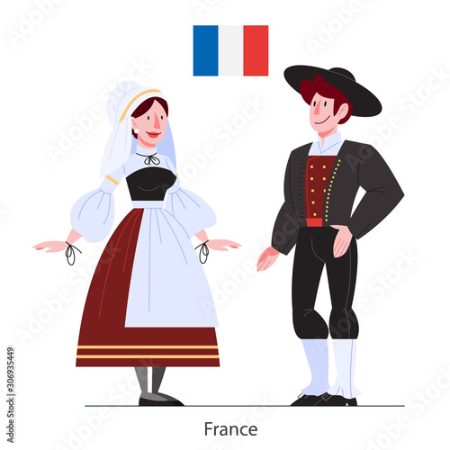 Vector illustration of France citizen in national costume with a flag