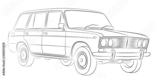 The Sketch of a old retro car.