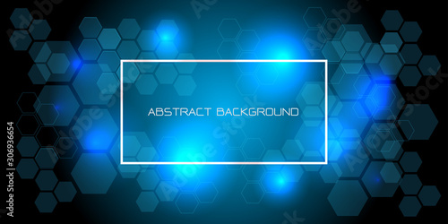 Abstract blue light hexagon with white frame text on black design modern futuristic background vector illustration.