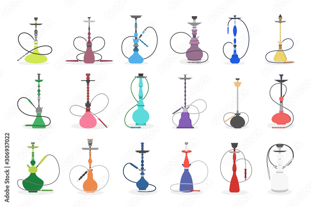 Set of vector illustration of various hookah. Collection of colorfull hookahs Set of vector illustration of various hookah. Collection of colorfull hookahs