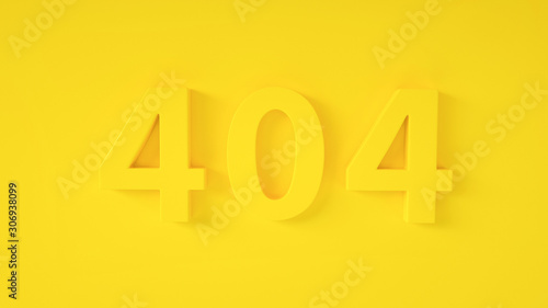 3D Error 404 page not found concept. Error opening the web page. Website under construction page. Yellow 404 on yellow background. Monochrome. Minimal idea concept. 3D illustration