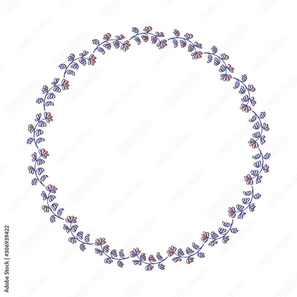 Decorative wreath of flowers. Cute doodle wreath isolated on white background. Decorative wreath of flowers. Cute doodle wreath isolated on white background.