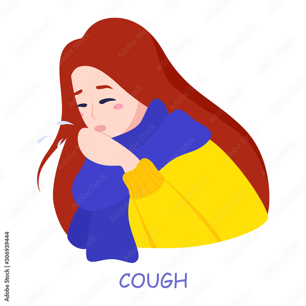 Cold or flu symptoms infographic. Female character have a cough. Cold or flu symptoms infographic. Female character have a cough.