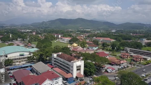 Aerial view of a city near the river in northern Malaysia known as Kuala Kangsar.
