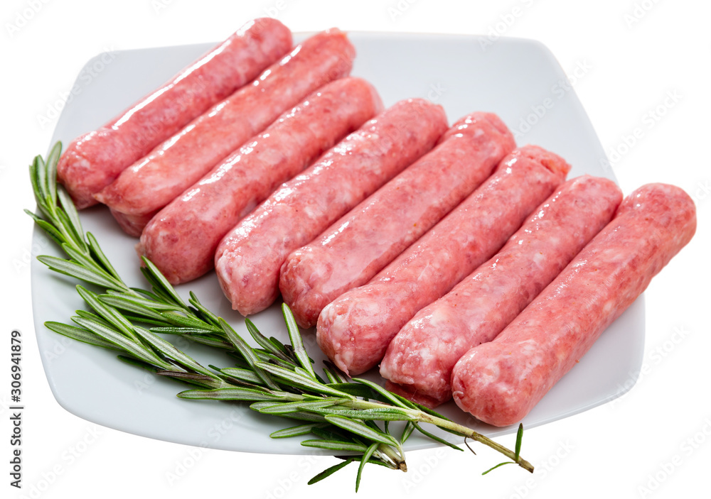 Raw farm sausages with rosemary