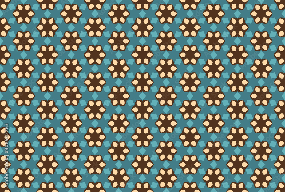 Seamless geometric pattern design illustration. In blue, brown colors.