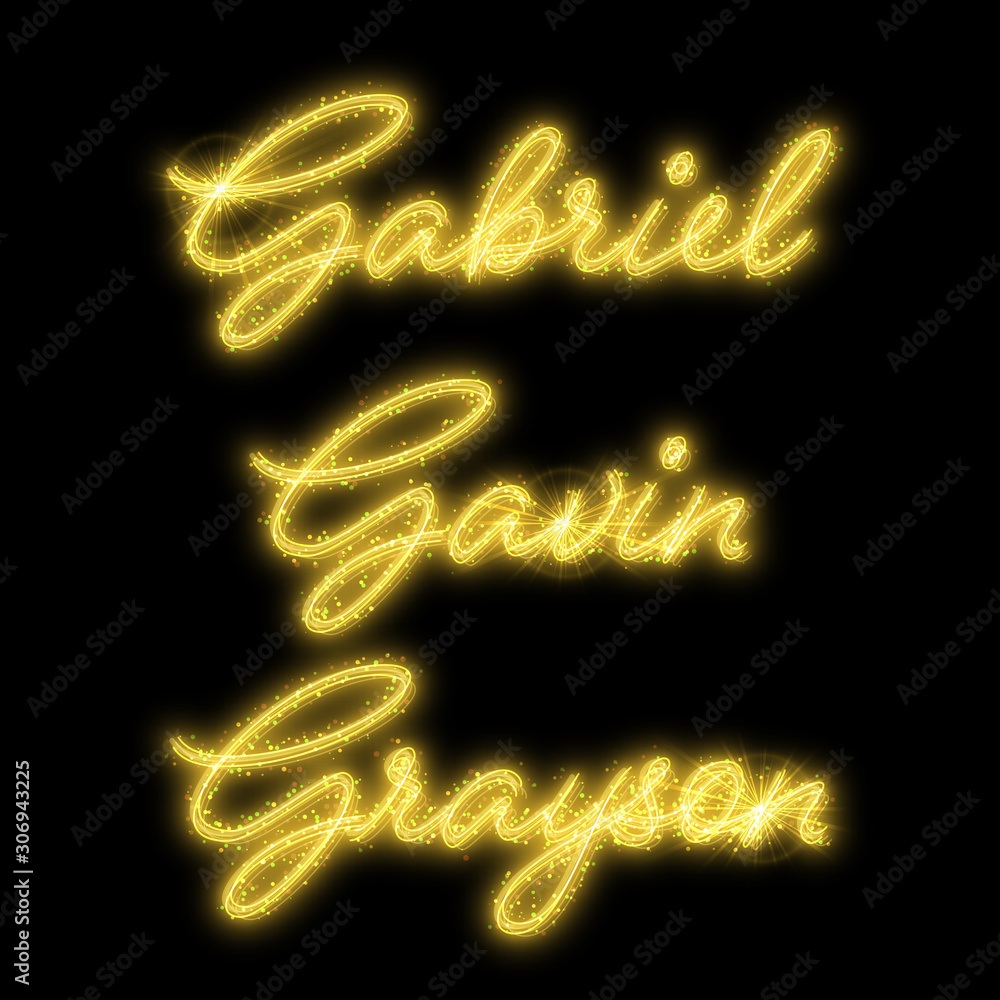 Male names made of sparkler. Design element for birthday card, bachelor party or wedding invitation Male names made of sparkler. Design element for birthday card, bachelor party or wedding invitation