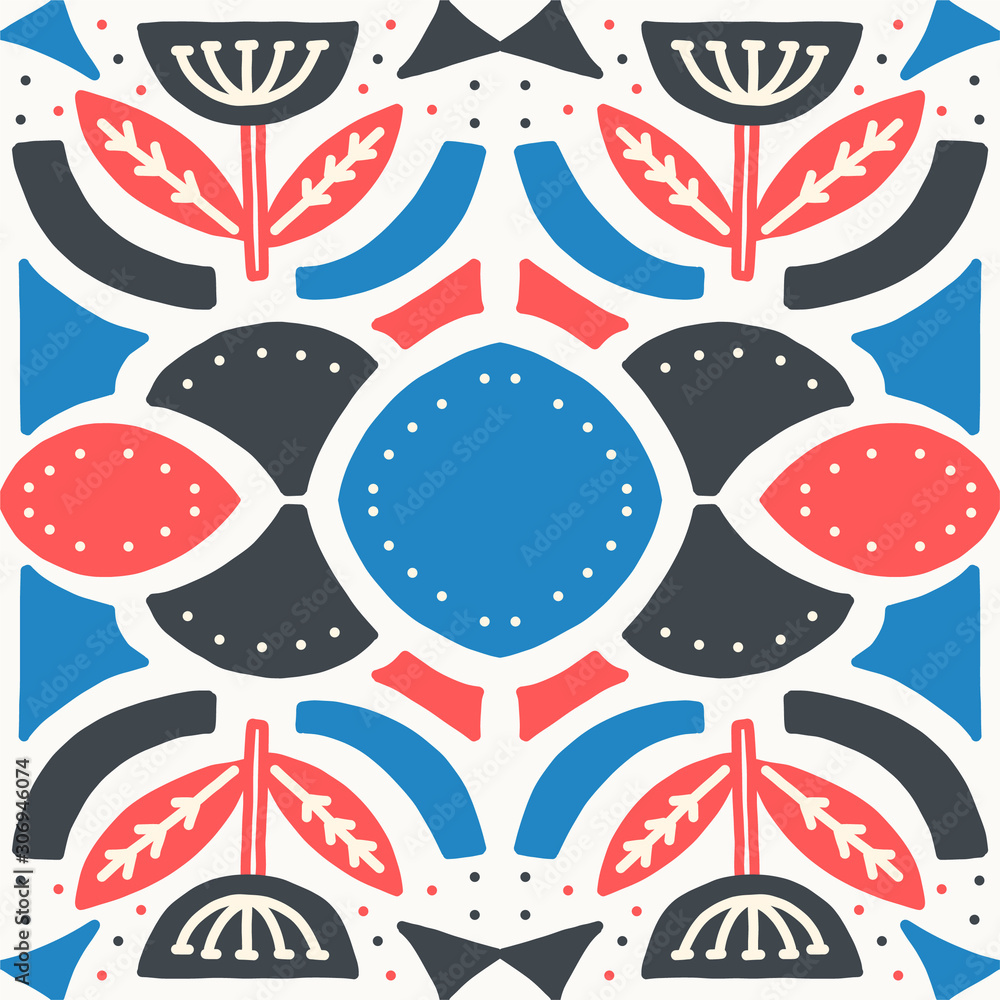 Obraz premium Tile Scandi Scandinavian ornament leaf winter plant