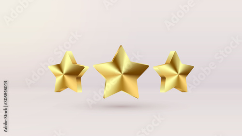 Fototapeta Naklejka Na Ścianę i Meble -  Vector Set of Three Ranking Stars. Trophy 3d star icon. Design elements for holidays, Game ui, award ceremony, leadership symbols