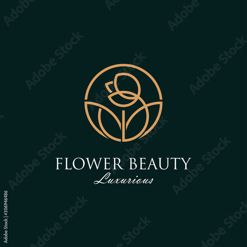 Luxurious beauty flower logo spa boutique salon cosmetic brand design vector, looped flower and leaves concept sign