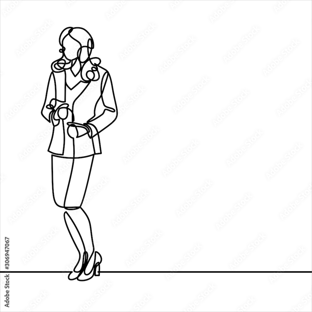 standing business woman - continuous line drawing standing business woman - continuous line drawing