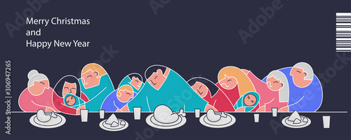 Stylization last supper flat collection family trendy flat people