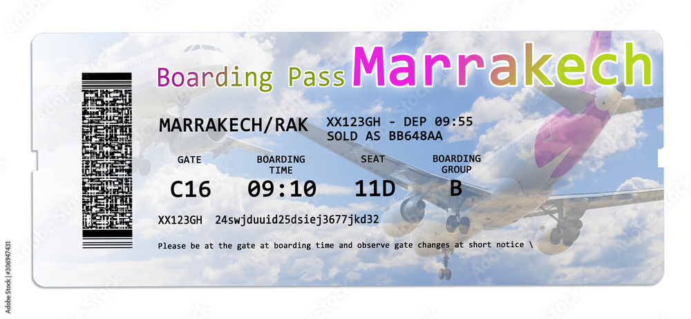 Airline Boarding Pass Ticket To Marrakech Morocco Africa he Airplane Airline Boarding Pass Ticket To Marrakech Morocco Africa he Airplane