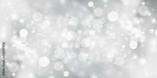 white and gray Christmas light with snowflake bokeh background, Winter backdrop wallpaper.