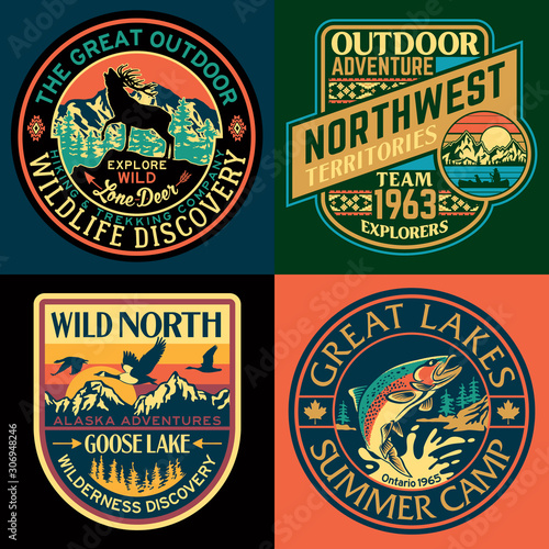 The great north outdoor vintage adventure vector patch collection