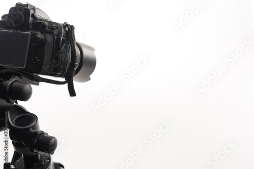 black professional digital camera isolated on white