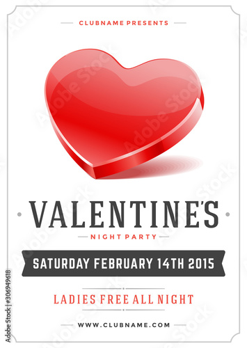 Happy valentines day party poster or flyer design template vector illustration and shiny heart shape