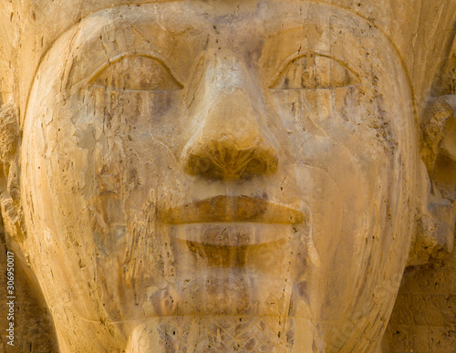 Cairo, Egypt - October 30, 2019: View of the Sphinx of Memphis in the Mit Rahina Museum.