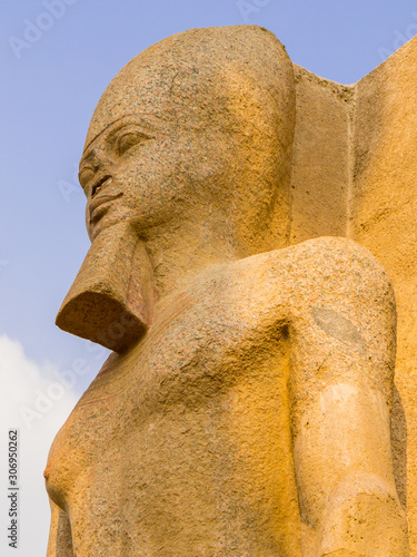 Cairo, Egypt - October 30, 2019: View of the Ramesses II statue in the Mit Rahina Museum in Memphis. photo