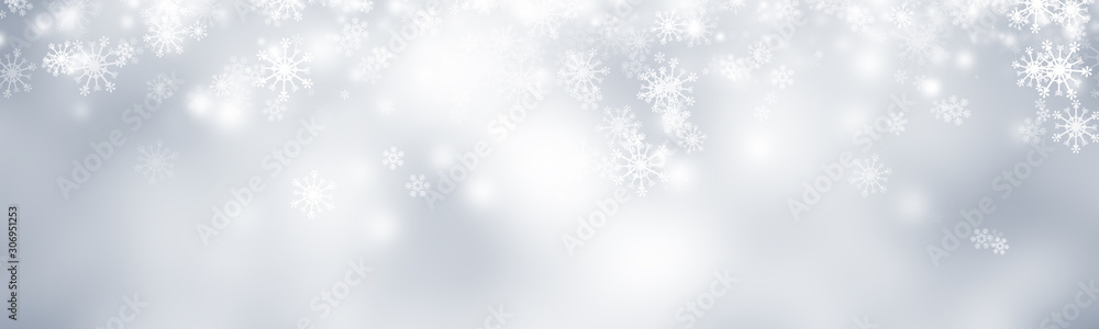 white and gray Christmas light with snowflake bokeh background, Winter backdrop wallpaper. white and gray Christmas light with snowflake bokeh background, Winter backdrop wallpaper.