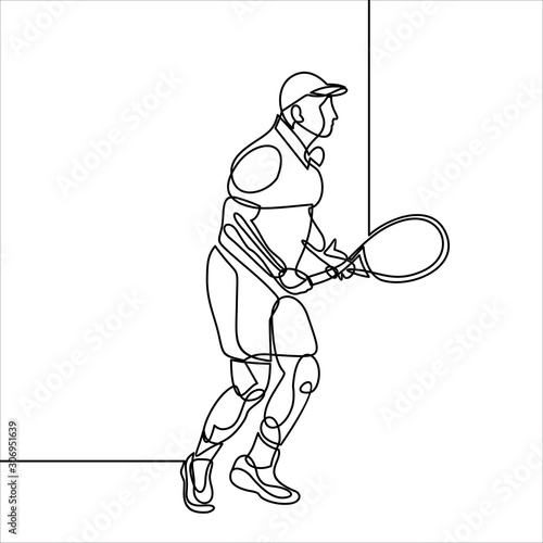Man tennis player action line-continuous line drawing