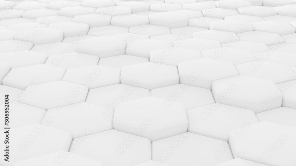 Abstract hexagonal background with the effect of depth of field. A large number of white hexagons. Cellular, white 3d panel. wall texture, hexagonal clusters Abstract hexagonal background with the effect of depth of field. A large number of white hexagons. Cellular, white 3d panel. wall texture, hexagonal clusters