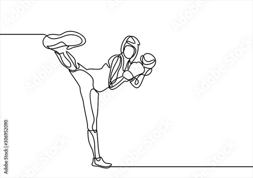woman fitness kick boxing-continuous line drawing