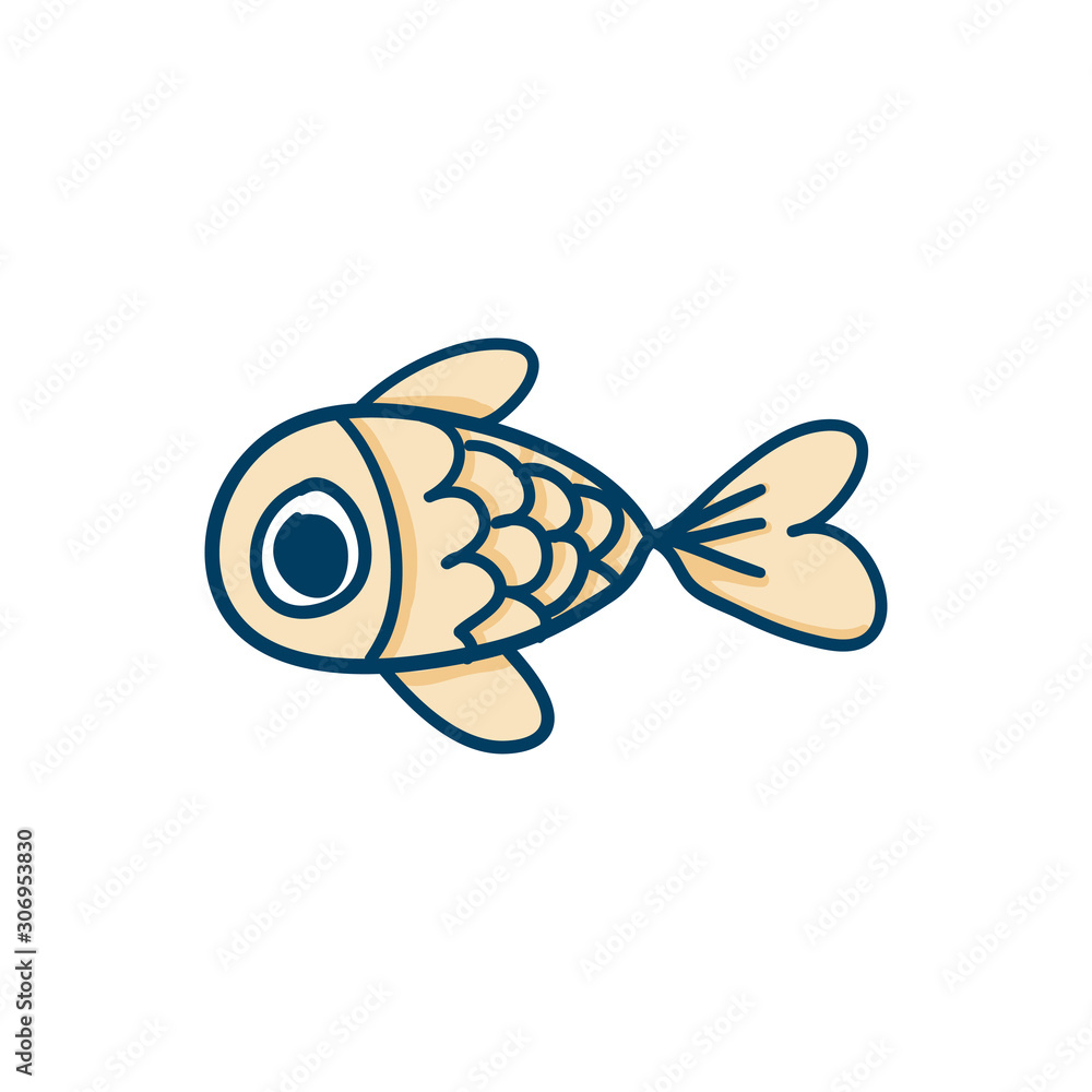 Yellow cute cartoon doodle small fish on a white background Stock Vector |  Adobe Stock