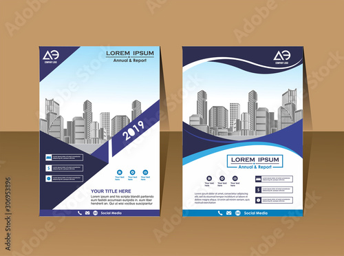 Vector Business brochure, flyers design template, company profile, magazine, poster, annual report, book & booklet cover, with green wavy line, and cityscape vector in background elements, size a4.