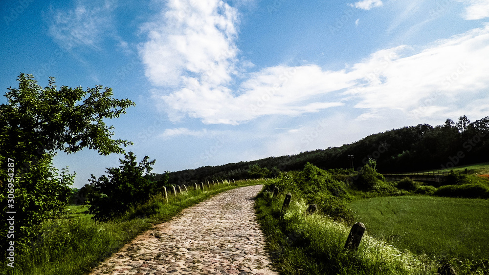 Way through the fields in Wieżyca, Poland.