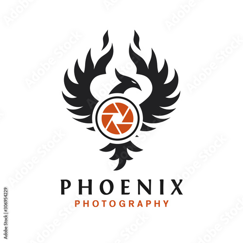 phoenix photography logo design , camera logo with phoenix bird vector concept