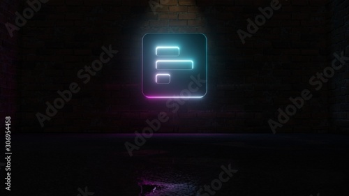 3D rendering of blue violet neon symbol of poll icon on brick wall
