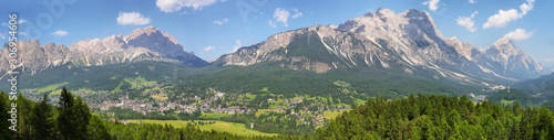 Fototapeta Naklejka Na Ścianę i Meble -  Cortina d'Ampezzo town panoramic view with alpine green landscape, South Tyrol, Italy.