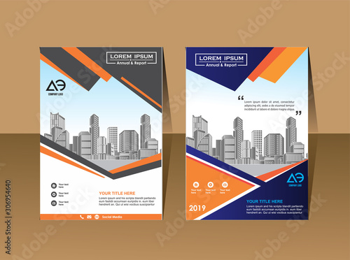 Vector Business brochure, flyers design template, company profile, magazine, poster, annual report, book & booklet cover, with green wavy line, and cityscape vector in background elements, size a4.