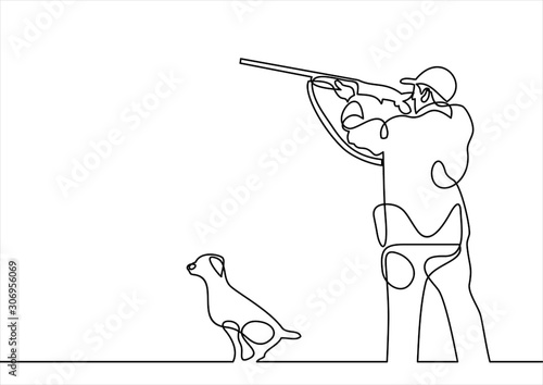 Hunter With Dog-continuous line drawing