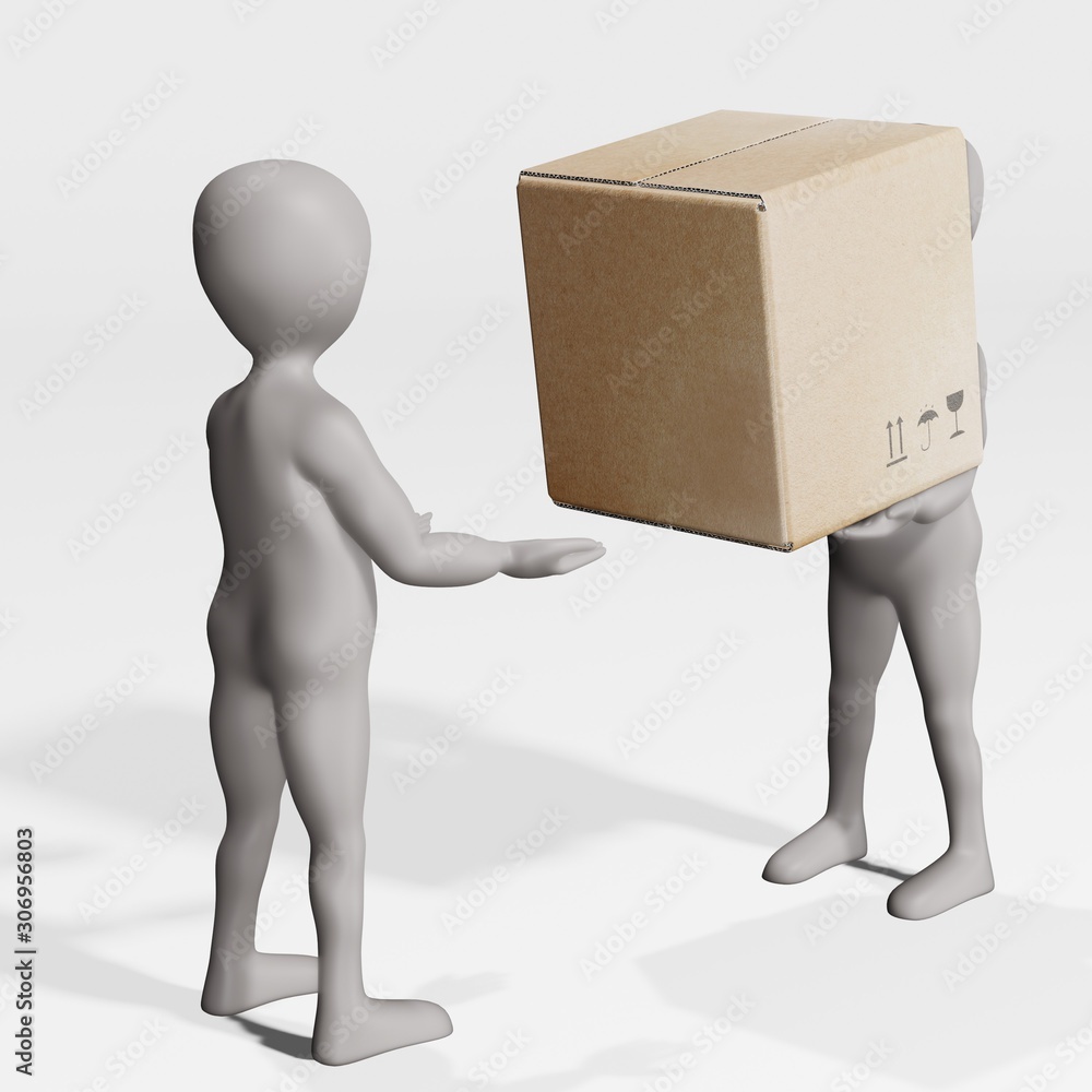 3D Render of cartoon character with Cardboard Box 3D Render of cartoon character with Cardboard Box