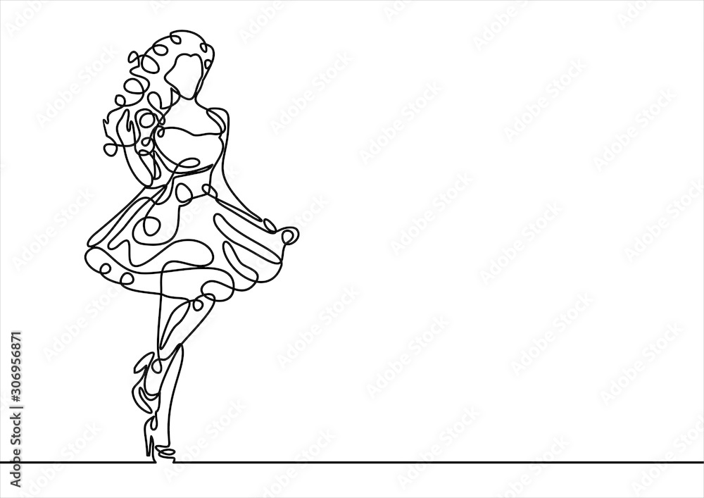 Obraz premium graphic with beautiful young girl model for design. Fashion, style, youth, beauty. Sexy woman-continuous line drawing