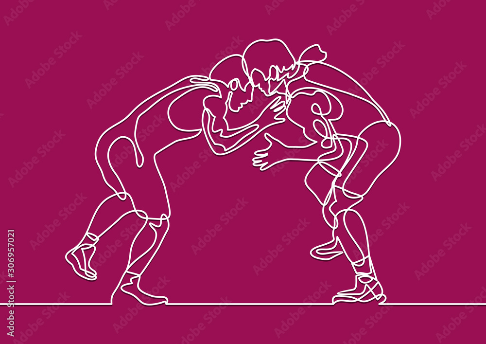 Obraz premium Wrestling vector-continuous line drawing