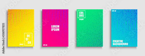 Gradient colorful digital covers, templates, posters, placards, brochures, banners, flyers and etc. Abstract geometric bright striped techno design