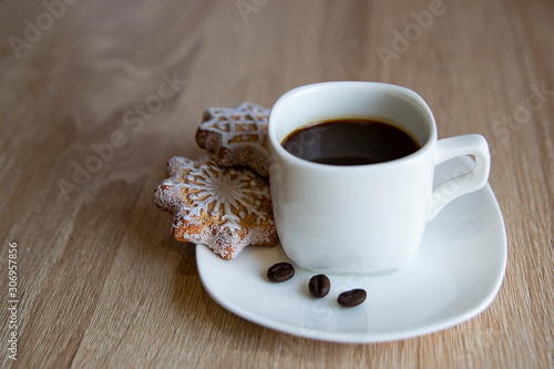 Cup of coffee. Christmas cookies. Good morning. Mood.