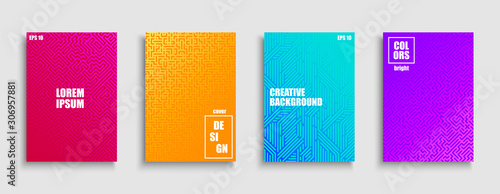 Creative colorful trendy striped posters, templates, placards, brochures, banners, backgrounds, flyers and etc. Bright gradient covers for your ideas. Geometric digital design
