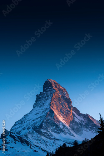 Платно The famous mountain Matterhorn peak with cloudy and blue sky from Gornergrat, Ze