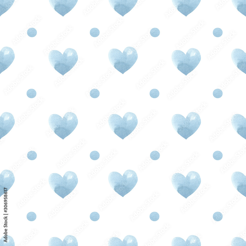 Seamless pattern Watercolor Valentine blue pastel Heart Clipart Valentines day colorful pastel hearts, trendy, spring, love, wedding, romantic,  digital paper