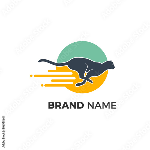Animal logo concept, running cheetah in round shape