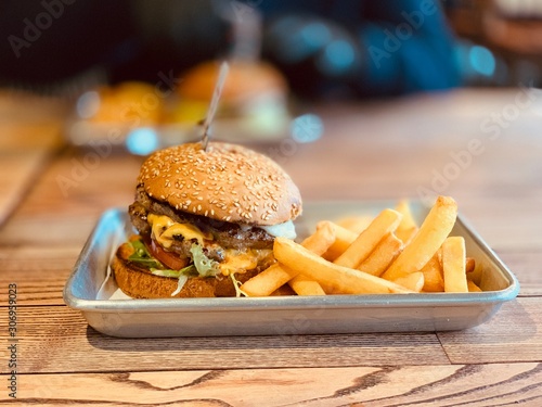 Burger  on a tray photo