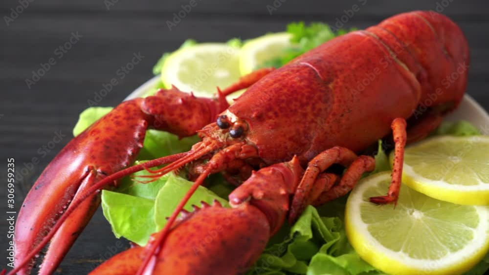 freshly boiled lobster with vegetable and lemon freshly boiled lobster with vegetable and lemon