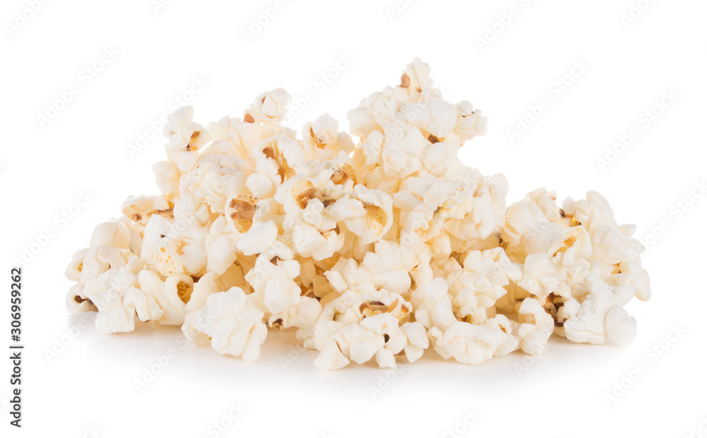 group of popcorn isolated on white background - obrazy, fototapety, plakaty 