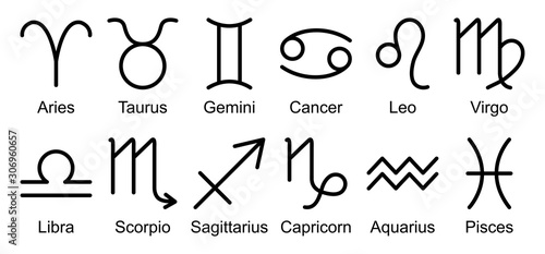 Zodiac icon with star signs. Twelve icons with astrology symbols. Vector illustration