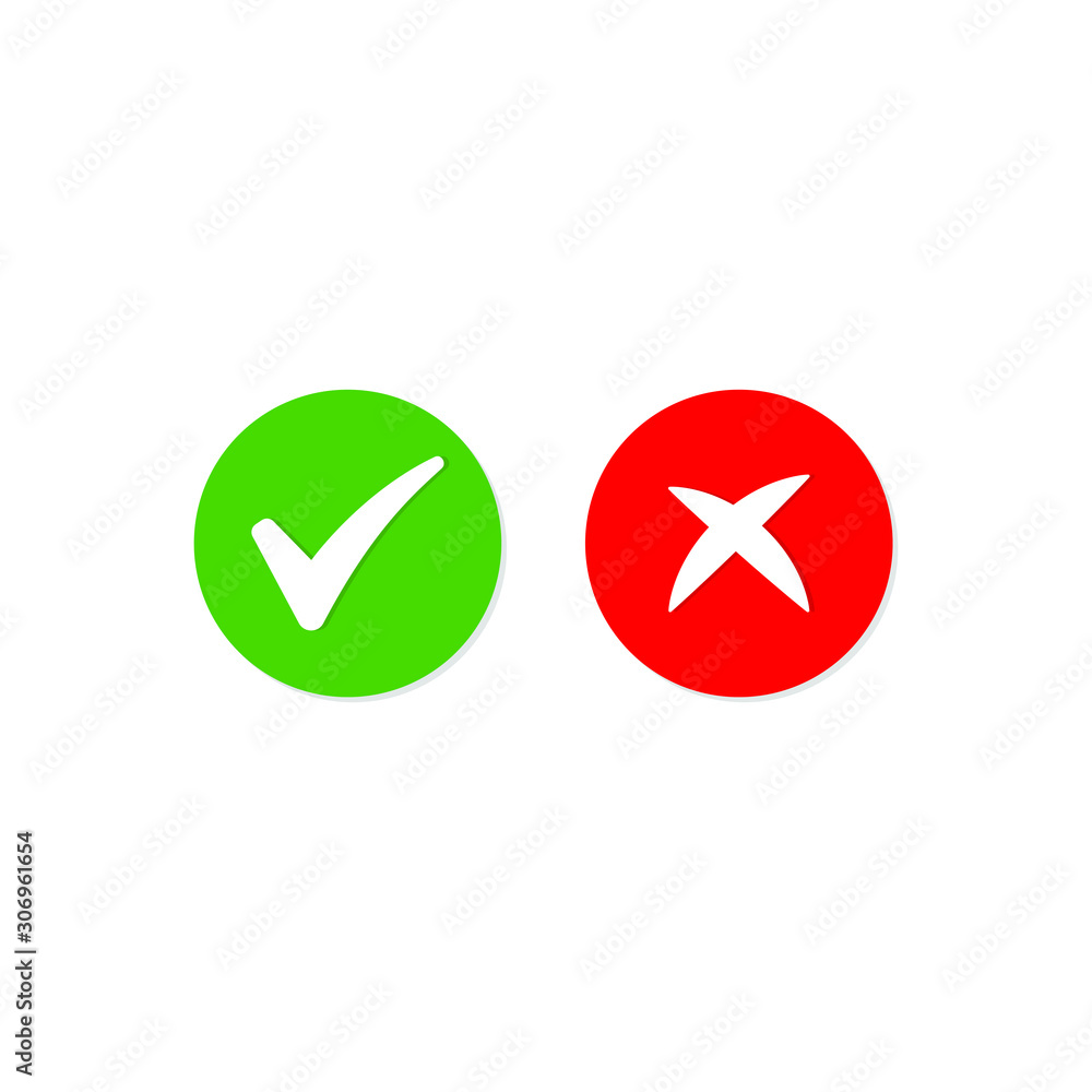 True and false symbols accept rejected for evaluation isolated on white background. Vector illustration True and false symbols accept rejected for evaluation isolated on white background. Vector illustration