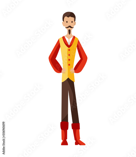 Renaissance clothing vector man character in medieval fashion vintage dress. Historical royal clothes illustration. Baroque people in artistic costume cloth isolated on white background
